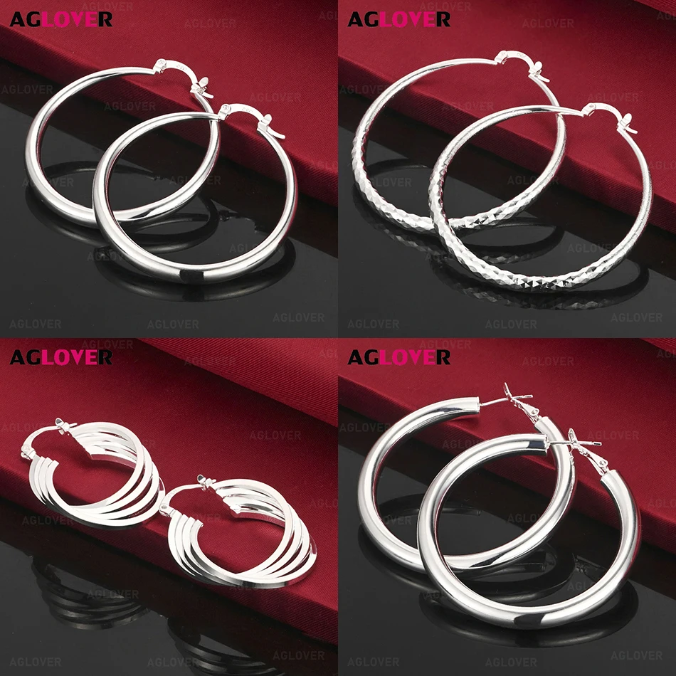 

AGLOVER 925 Sterling Silver Round Carved Earrings For Women Classic Fashion Gift Engagement Jewelry