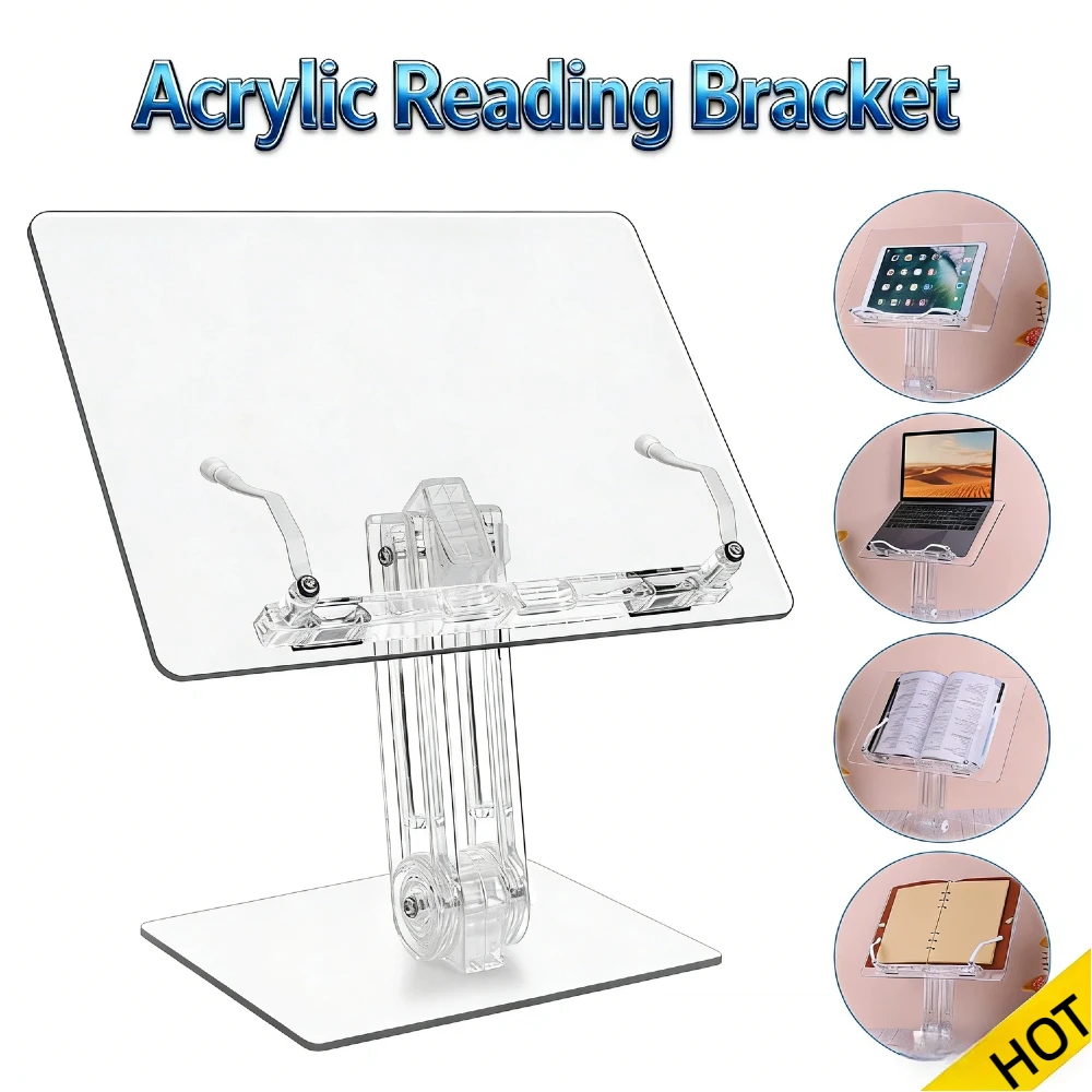 

180 ° Вращающаяся подъемная акриловая подставка для планшета, регулируемый поворотный прозрачный держатель, настольная подставка для книг для iPad, журнала учебников