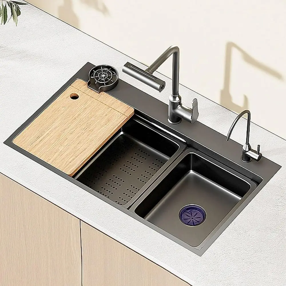 

Stainless Steel Kitchen Sinks, Multifunctional Single Bar Sink Workstation with Pull-Out Faucet and Drain Kit, for Bathroom Lava