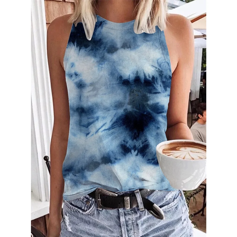 Summer Fashion Colorful Tie Dye 3D Print Tank Tops Women Streetwear Oversized O-Neck Vest Off Shoulder Sleeveless Woman Camisole