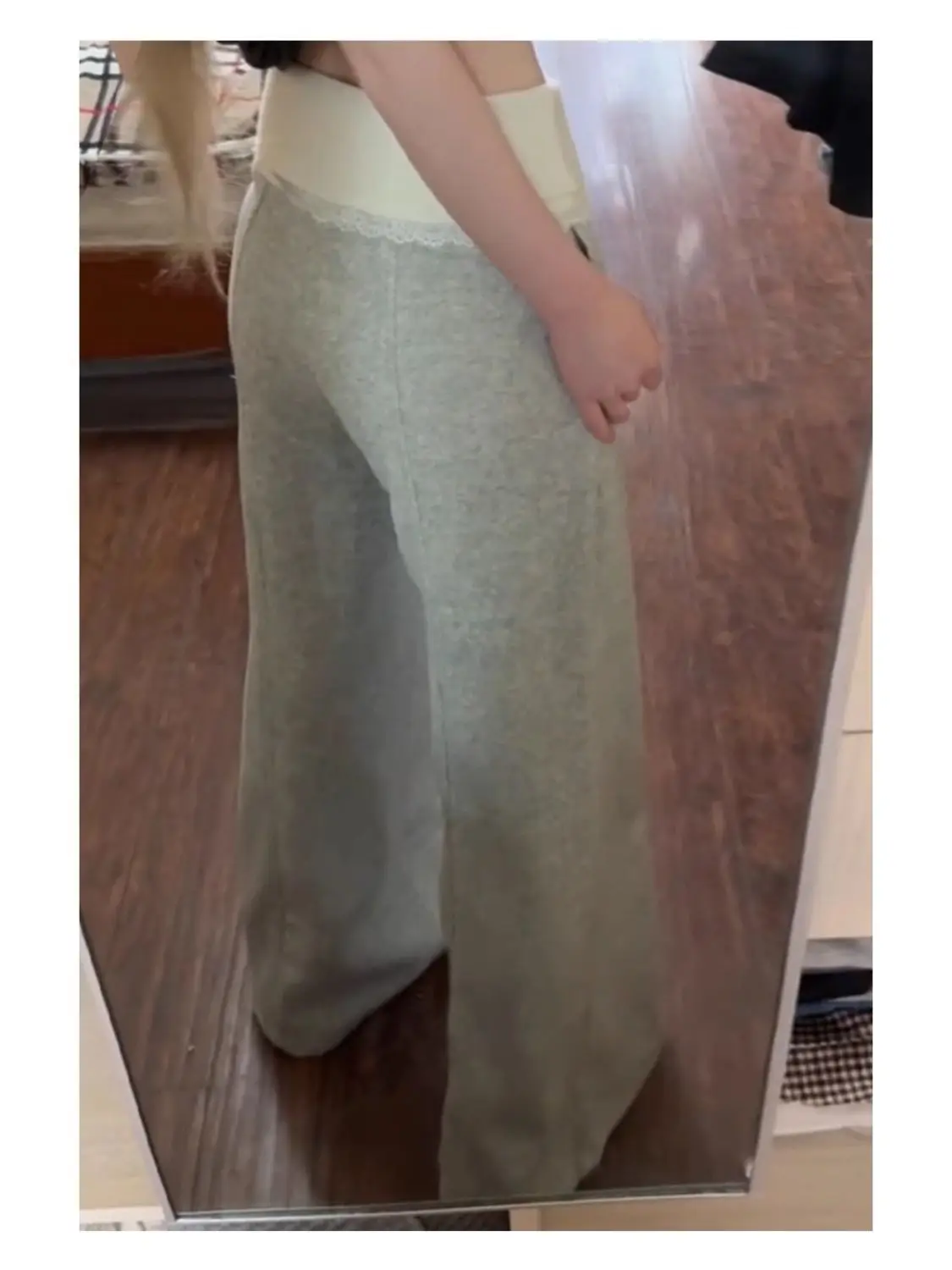 American retro spicy girl lace patchwork wide leg pants autumn and winter women with plush casual pants loose floor length pants