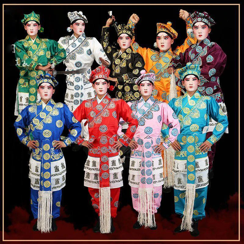 Satin silk mandarin Jacket + Pants + Hat Peking Opera men's drama costumes wusheng clothes Operas Kungfu Fighter men's clothing