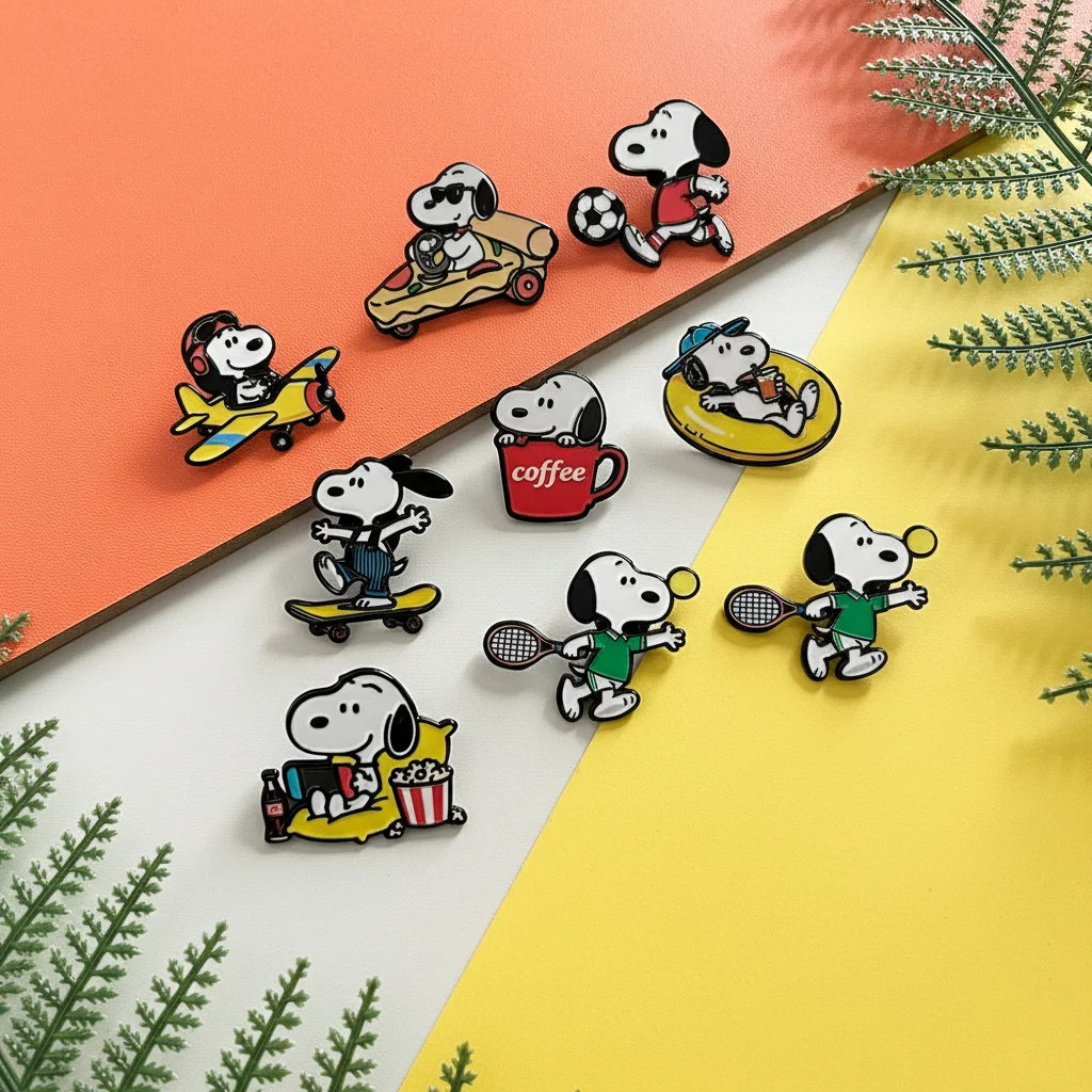 4/8 قطعة سنوبي الكلب المينا دبابيس مجموعة معدنية الكرتون شخصية دبابيس للجنسين مجوهرات الأزياء حقيبة تجميع ظهره ملحق هدية #6