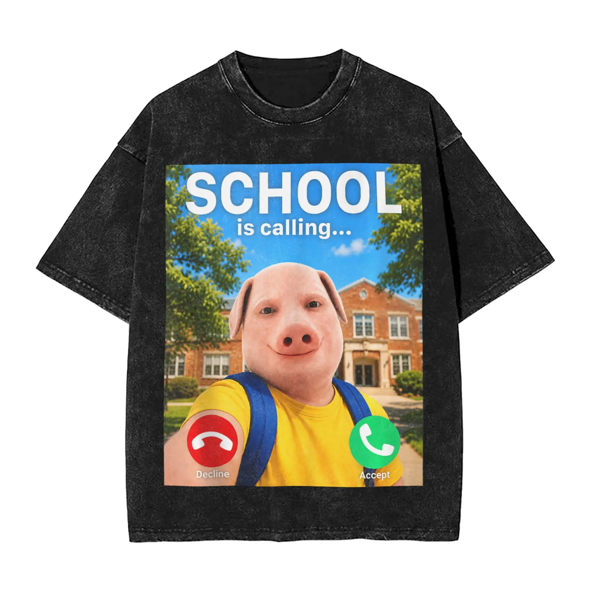 School Calling John Pork Back to School Brainrot Meme T Shirt Hippie T Shirts Vintage Tshirt Summer Cotton O Neck Big Size Tees