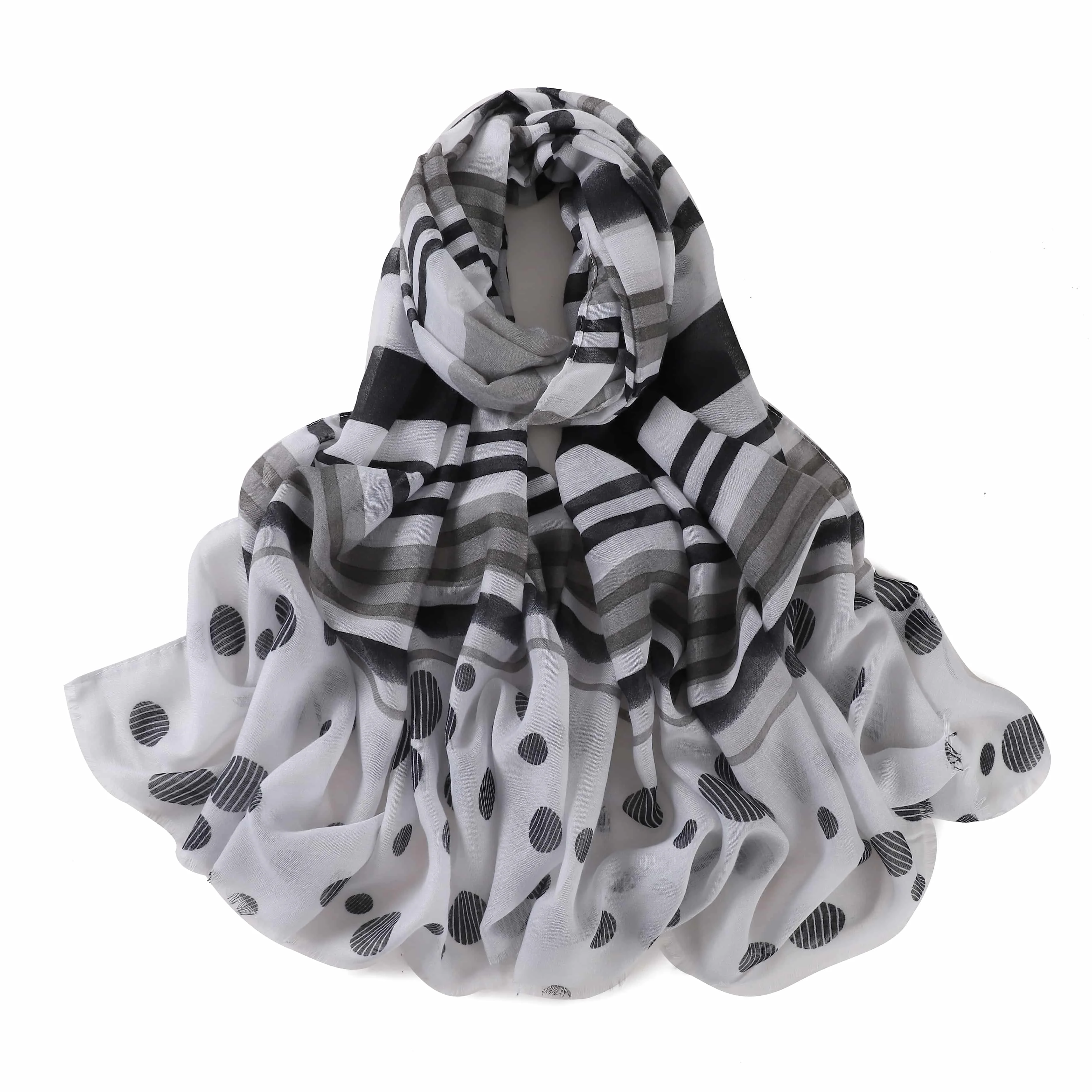 Breathable Hijab Soft Casual Outdoor Wear Lightweight Women Versatile Sun Protection Hair Accessory Dot Stripe Cotton Scarf