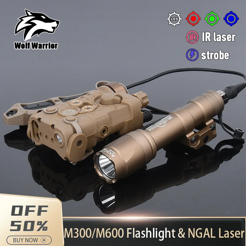 

WADSN Tactic NGAL Red Green Laser Sight IR Pointer Strobe LED Flashlight M300 M600 Outdoor Hunting Torch 20mm Rail