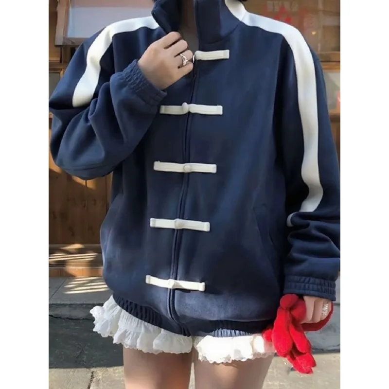 

Осенне-зимние куртки с застежкой-лягушкой, женские свободные куртки с воротником-стойкой и длинными рукавами на молнии, женское стильное пальто 185578