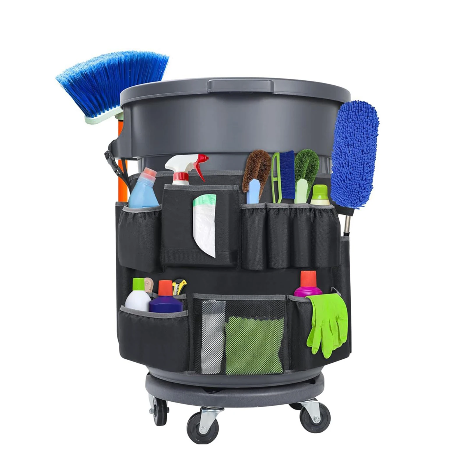 

Cleaning Tool Storage Bag Adjustable Buckle Trash Can Caddy Bag Large Capacity Buckle-Type Hanging Bag for 32-55 Gallon Porch