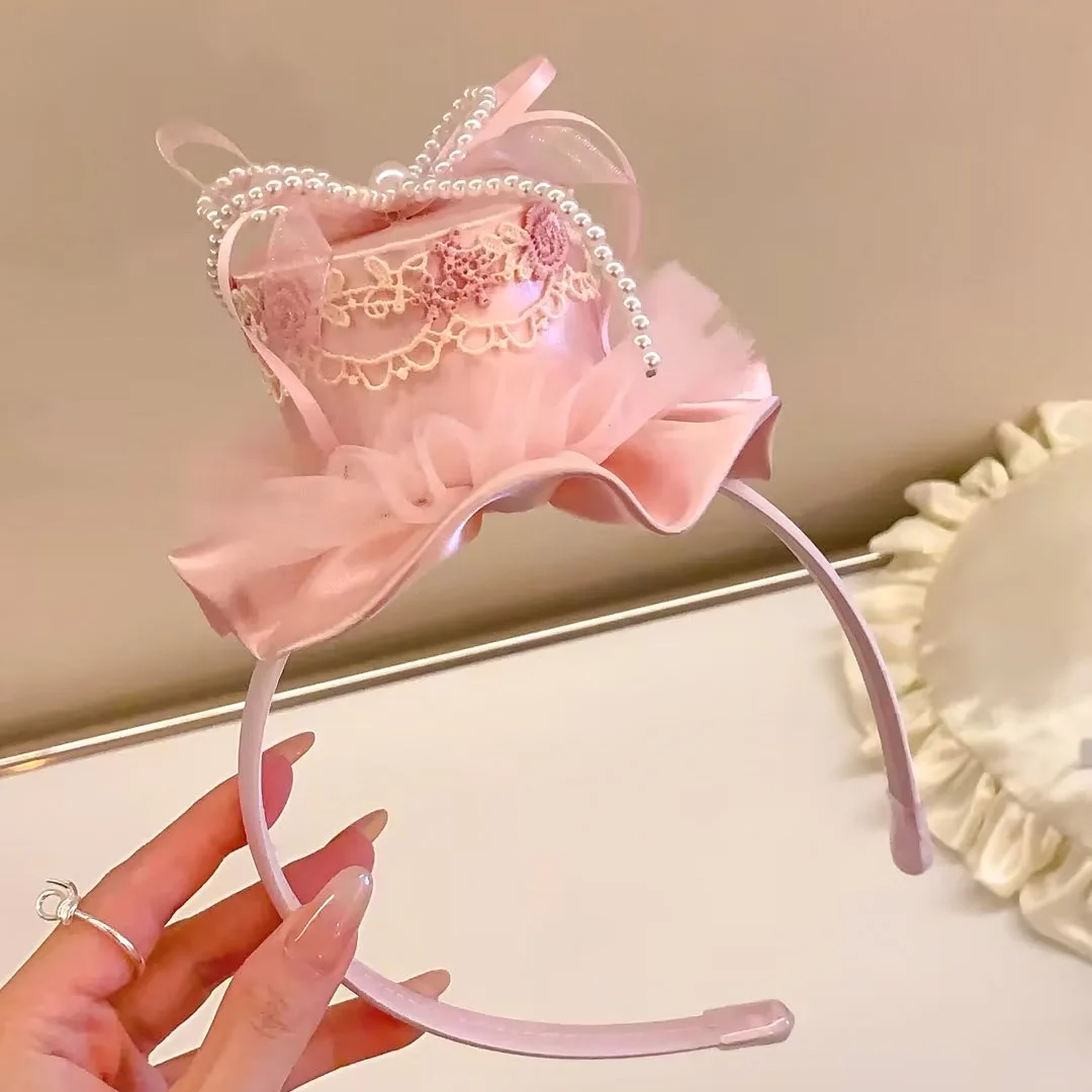 Sweetheart Party~Cherry Cake Hat Lace Hair Clip Girls Birthday Photo Creative Hairband Cute Kids