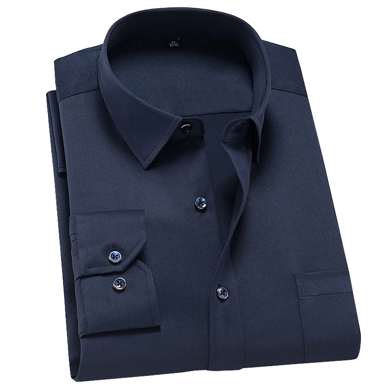 Anti-Wrinkle Men Shirts Long Sleeve Dress Shirts For Men Slim Fit Camisa Social Business Blouse White Pocket Office Shirt 4XL