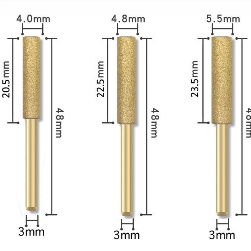 Gold Diamond Coated Cylindrical Burr 4-5.5mm Chainsaw Sharpener Stone File Chain Saw Sharpening Carving Grinding Power Tools Kit