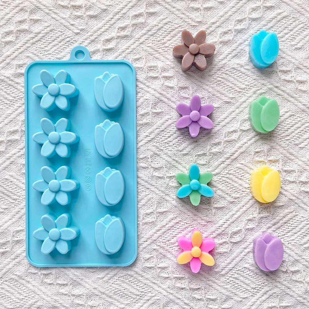 1pc 8-hole 2 types of flower shaped chocolate candy silicone