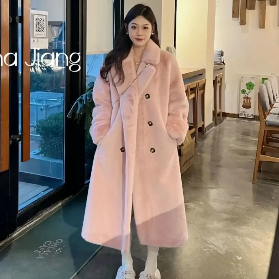 Femmes longue épaisse fausse fourrure Maxi veste Colorblock automne hiver manteau chaud luxe ceinture fourrure Parkas fourrure manteaux d'extérieur