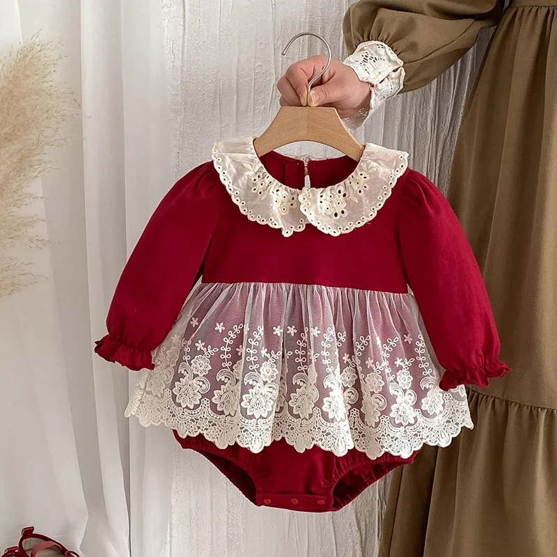 

2025 New Autumn Christmas Toddler Baby Girls Romper Long Sleeved Cotton Korean Style Climbing Suit 0-24M Children Clothes