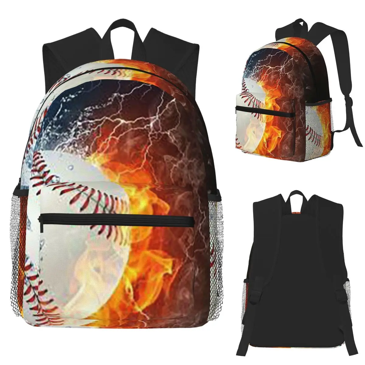 Baseball In The Fire And Water Student Backpack School Bag Hiking Travel Daypack for Men Women Bookbag Shoulder Bags