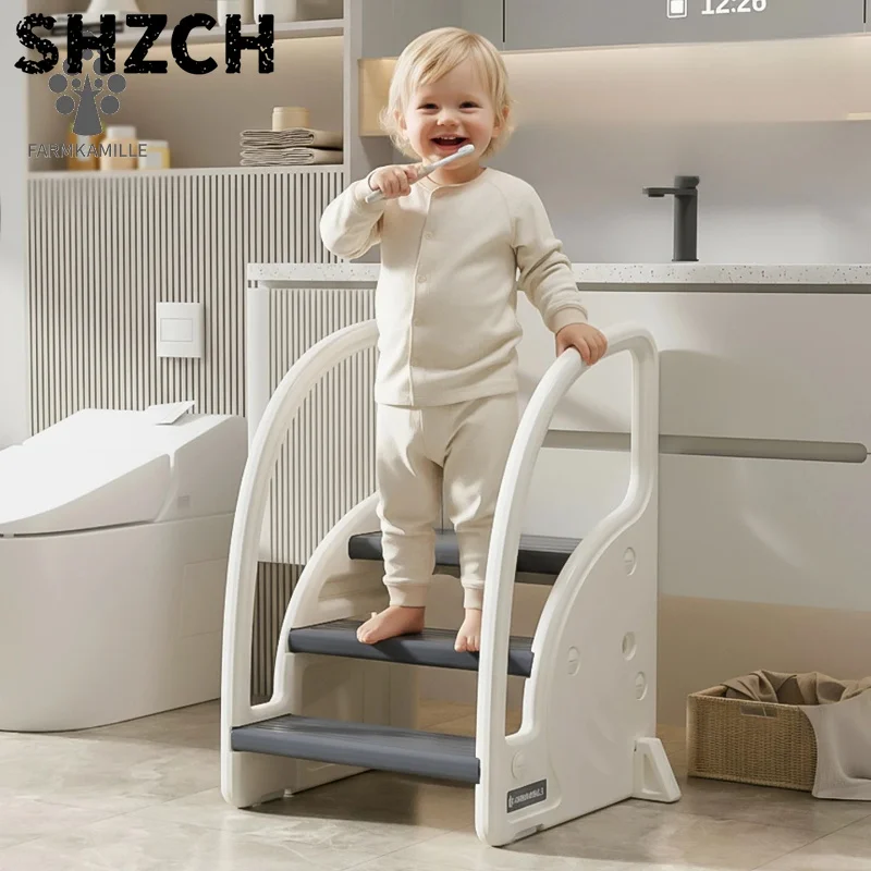 ‌Adjustable Toddler Step Stool - Non-Slip Bathroom Footstool, Toilet Training Step, Wash & Potty Helper, Anti-Slip Base
