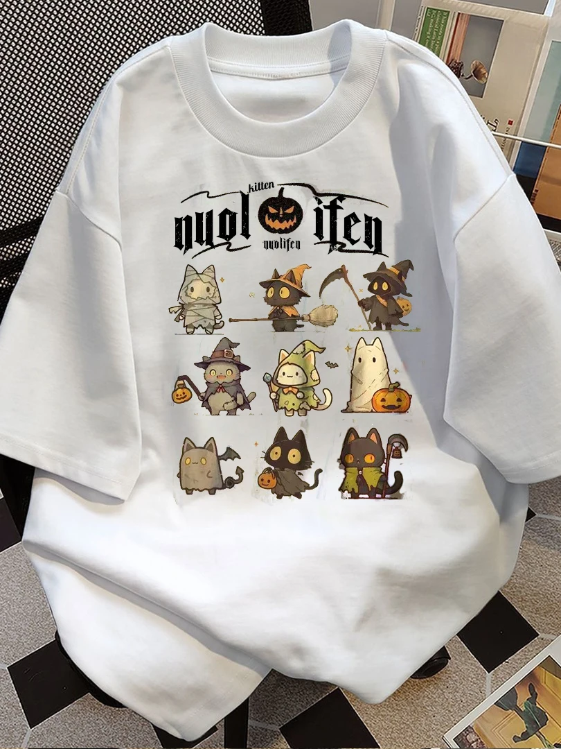 

Trendy loween Cotton ort Sve T-irt Loose Fit Summer Versatile Couple's irt Student's Top Breathable Casual Tee