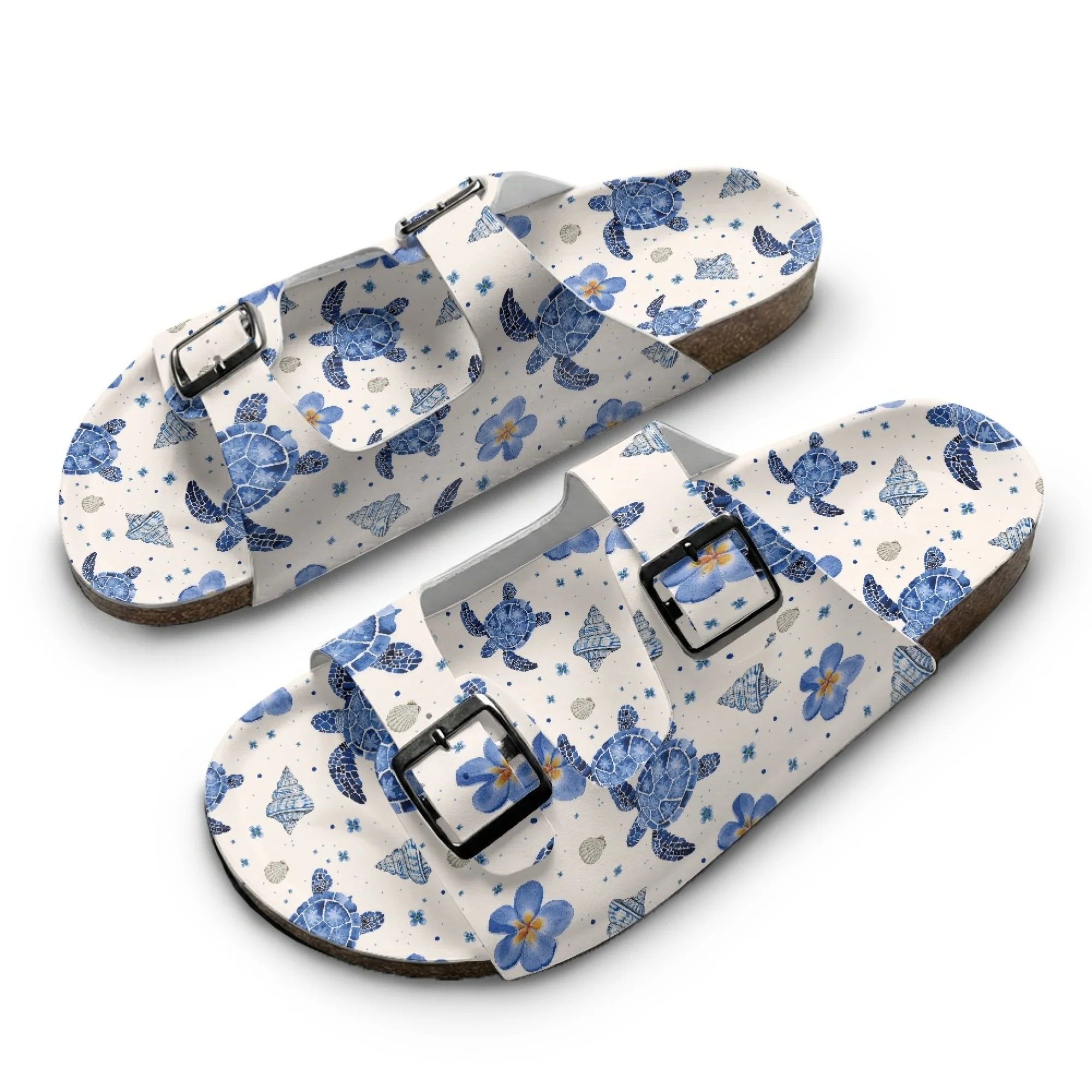 

Домашние тапочки с узором черепахи, высококачественные, унисекс, повседневные, с двойной пряжкой и двойным ремешком, на деревянной подошве