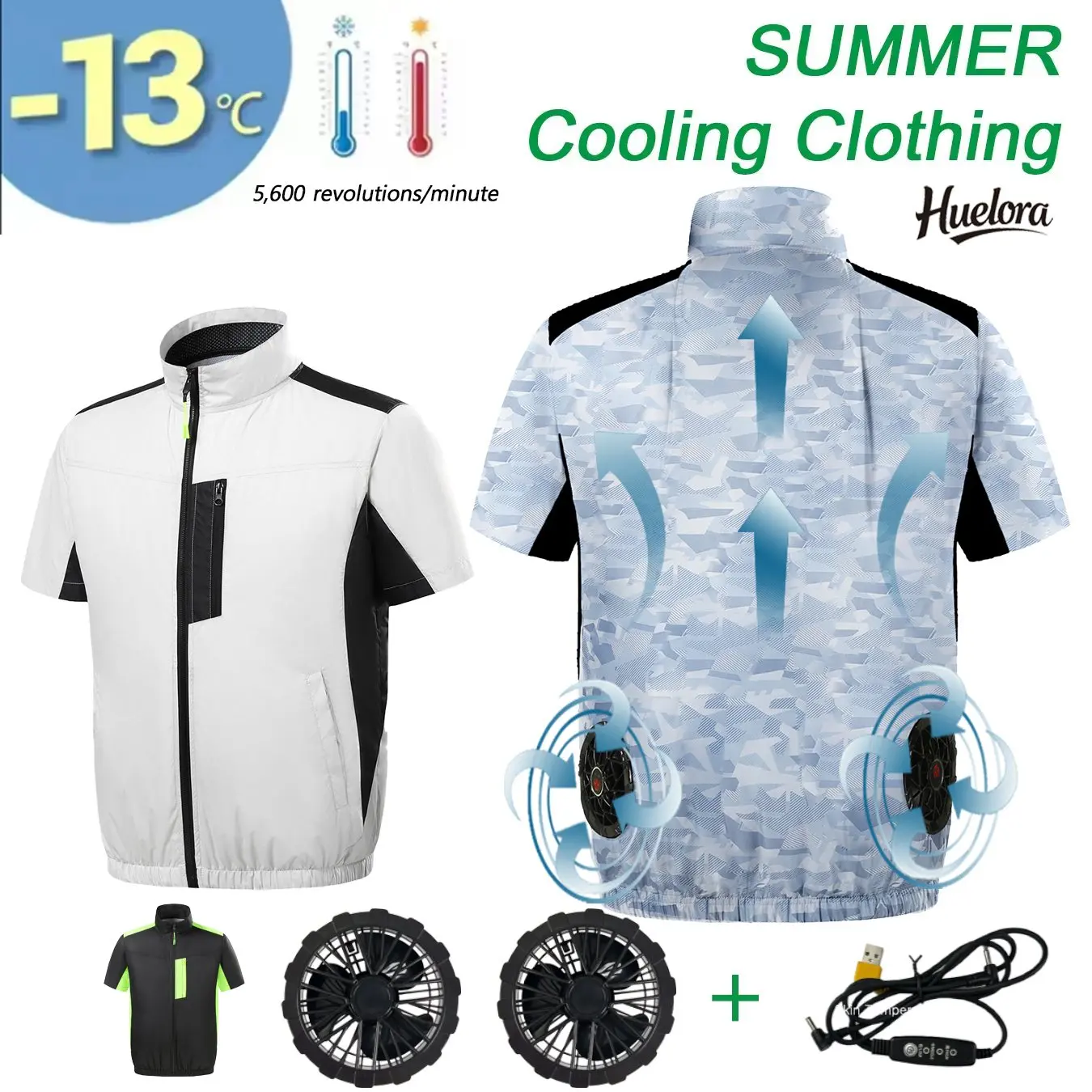 

Cooling Fan Vest Men's USB Short Sleeve Air Conditioning Clothes Heat Protection Labor Protection Welding Work Jacket Huelora