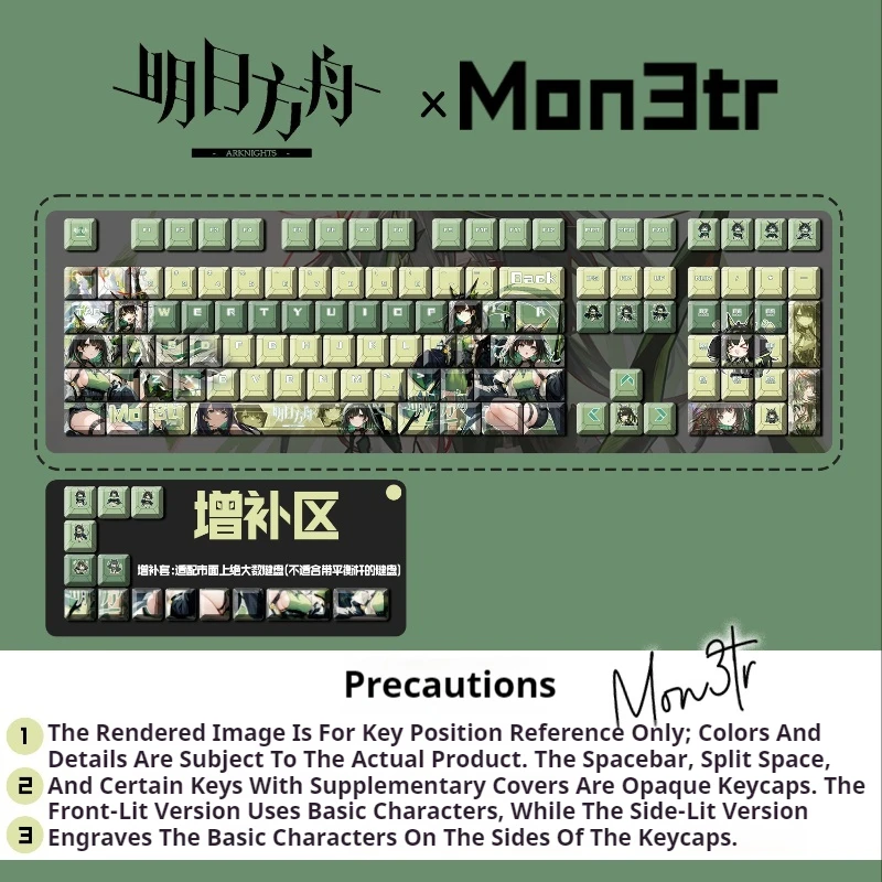Arknights Mon3tr Theme Game Keycaps 122 Key Cherry Profile Mechanical Keyboard Anime Kartun Permainan Festival Hadiah Keycaps Kantor