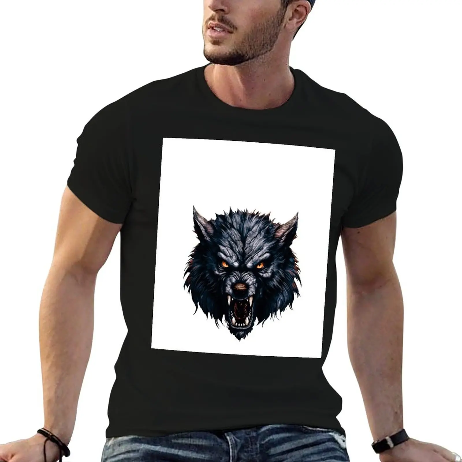 Angry Werewolf Head T-Shirt man t shirt Aesthetic clothing tee shirts for men