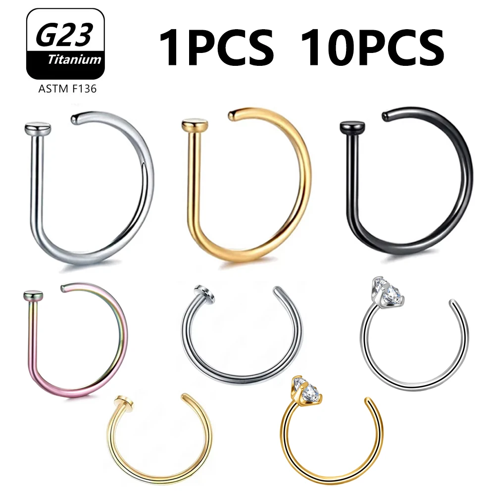 1Pc 10Pcs G23 ASTM F136 Titanium D Shape Nose Piercing Ear Septum Earrings Studs Helix Stud Hoop Body Jewelry Wholesale