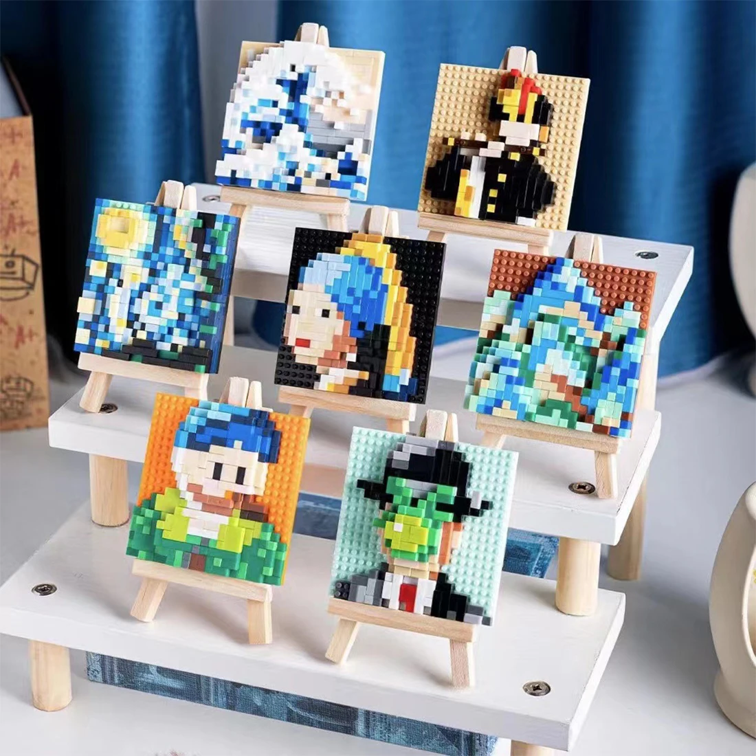 

Artistic Pixel Painting Micro Building Blocks Starry Night Kanagawa abstract painting DIY Model Mini Brick Toys For Table Decor