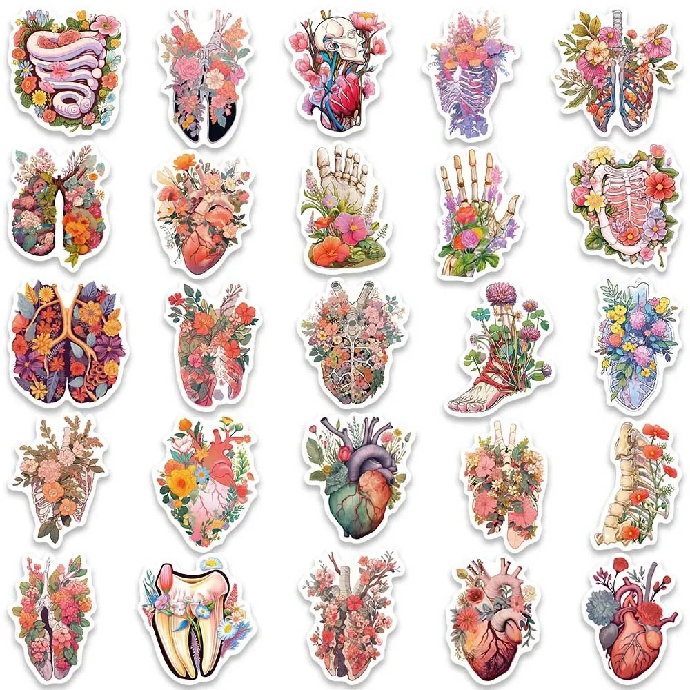 10/50pcs Human Anatomy with Flowers Stickers Body Part Stickers Luggage Bottle Skateboard Laptop Guitar Car Sticker Decals Toy