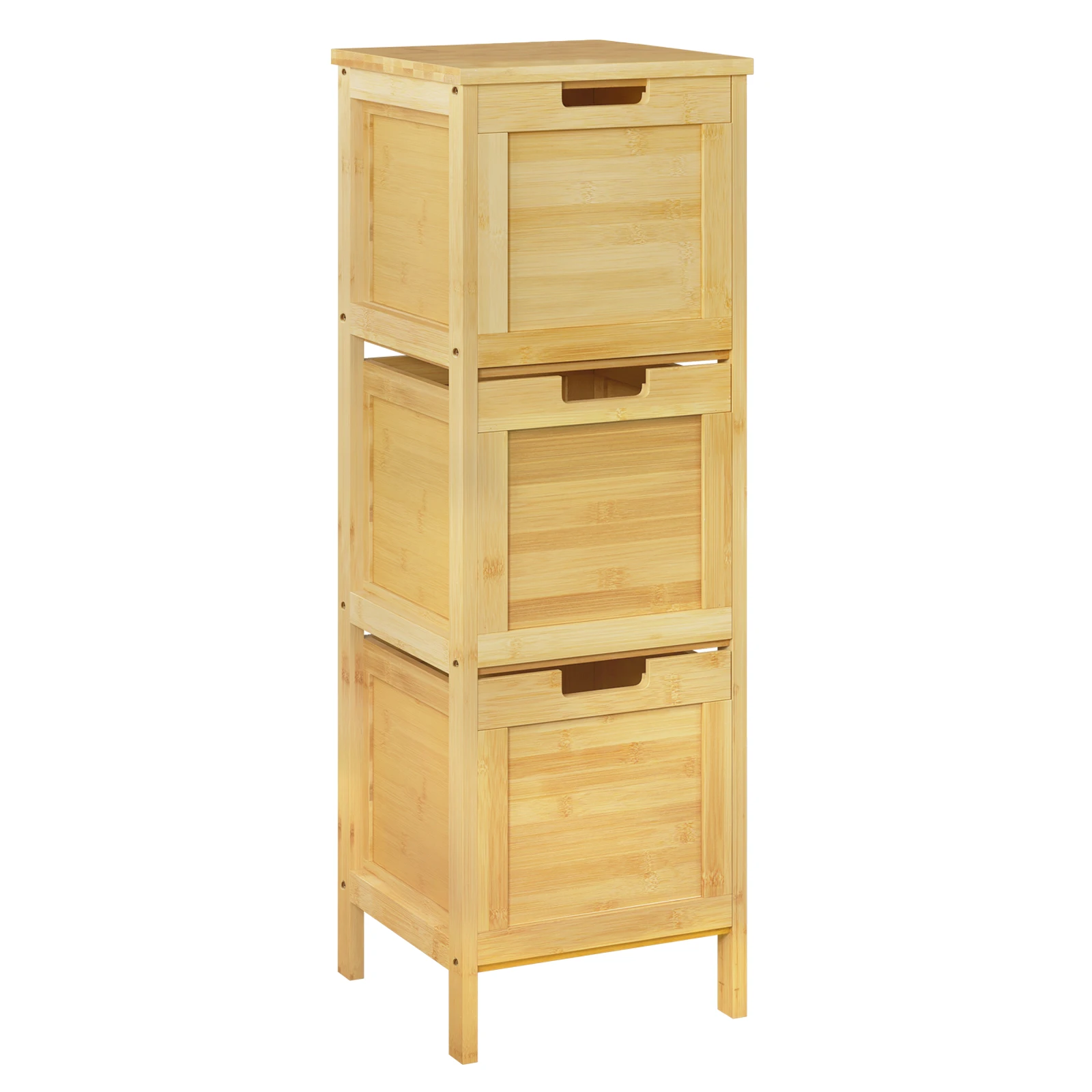 EUGAD Bambus-Badezimmerschrank mit 3 Herausnehmbaren Schubladen 30x90x30cm Freistehender Eckschrank Haushaltsorganizer