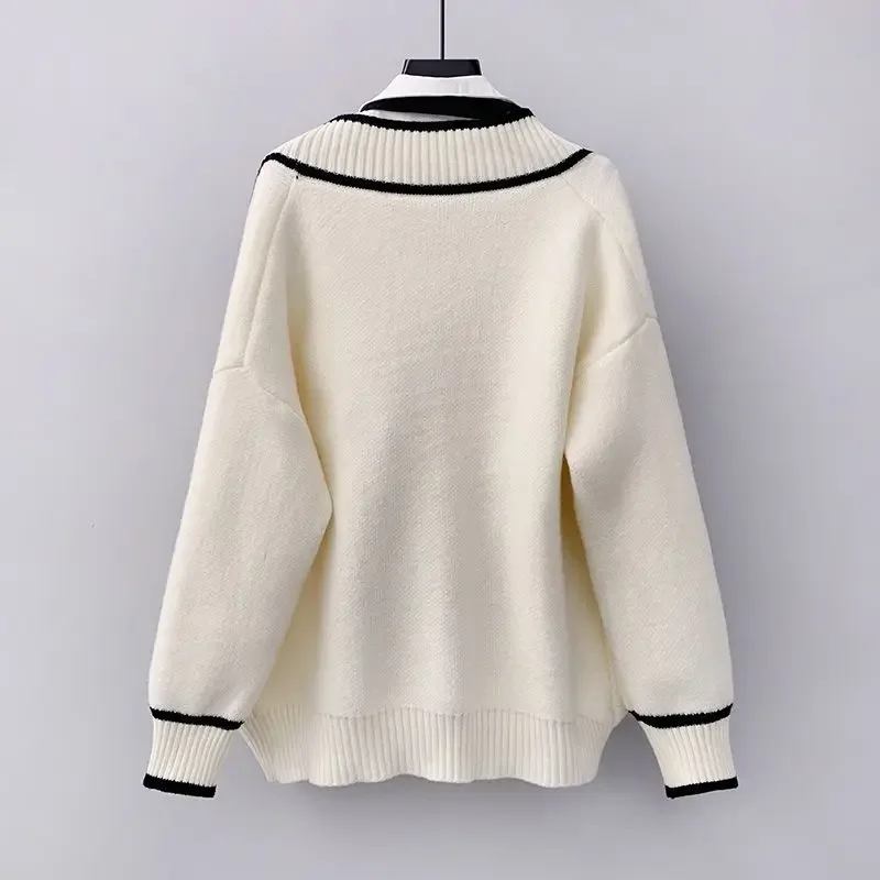 2024 Spring and Autumn New Korean Version Loose Mid Length Pocket Academy Style Fashion Sweater Cardigan Coat Women's Knit