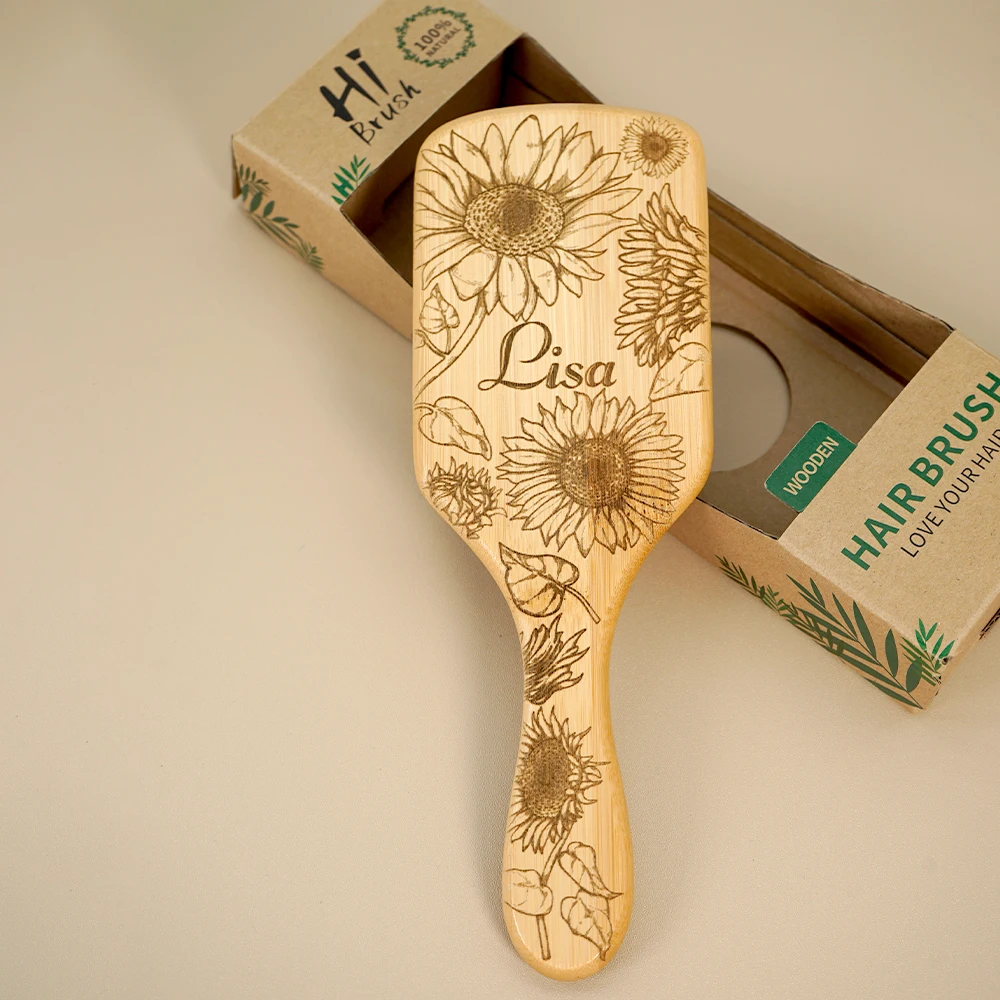 1pc Customized Bamboo Hairbrush Air Cushion Comb Personalised Hair Brush Premium Detangling Massaging Scalp Gifts for Men Women