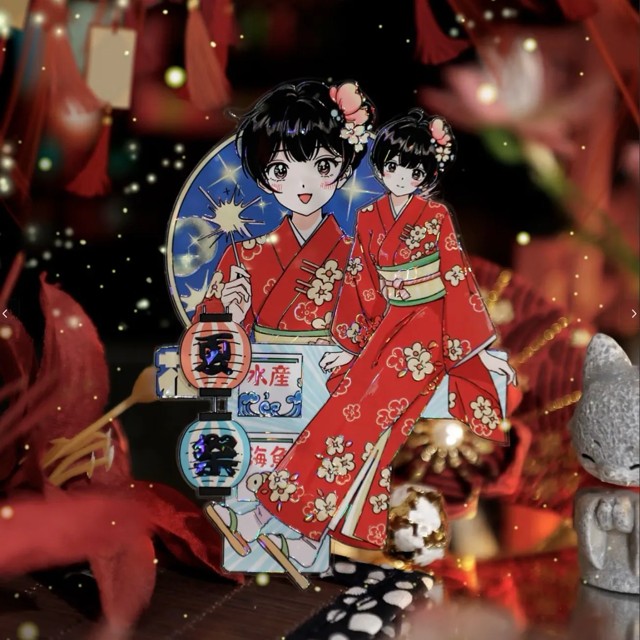 fita-washi-pet-recortada-estilo-anime-fofo-de-meninas-com-kimono-japones-e-girassol-selvagem-tema-fogo-de-artificio-de-verao-1-rolo