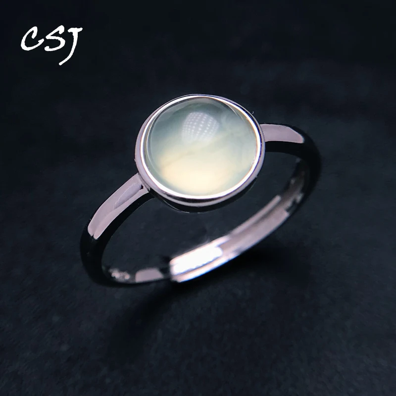

Elegant Natural Prehnite Ring 925 Sterling Silver Gemstone 8mm for Women Lady Birthday Party Jewelry Gift