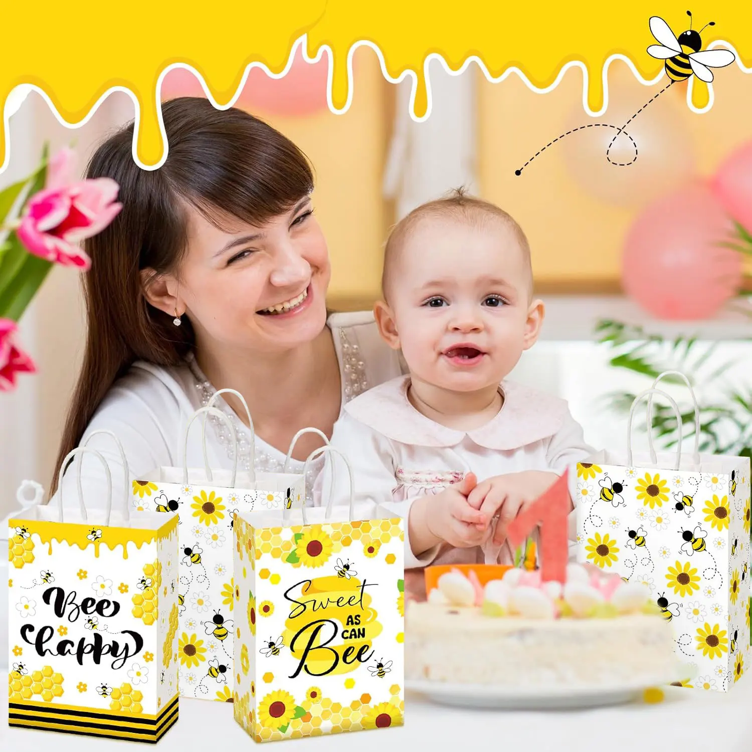 12/24 Stück Honigbienen-Geschenktüten mit Griffen, Bienenpapier, Süßigkeiten-Goodie-Beutel für Partygeschenke für Party-Dekoration, Geburtstag, Babyparty-Versorgung – Detail 6