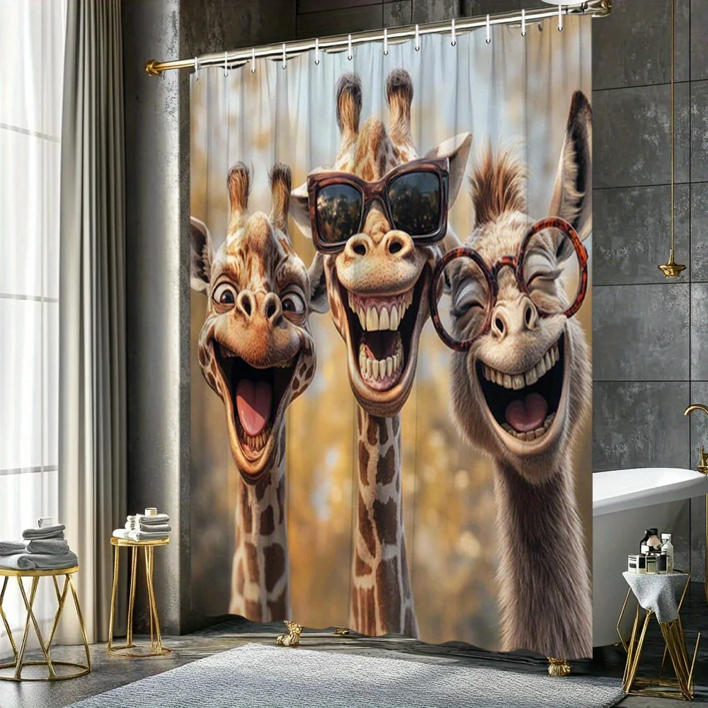 Funny Giraffe Shower Curtain Three Giraffes with Sunglasses Print Waterproof Polyester Bathroom Decor Bath Curtain