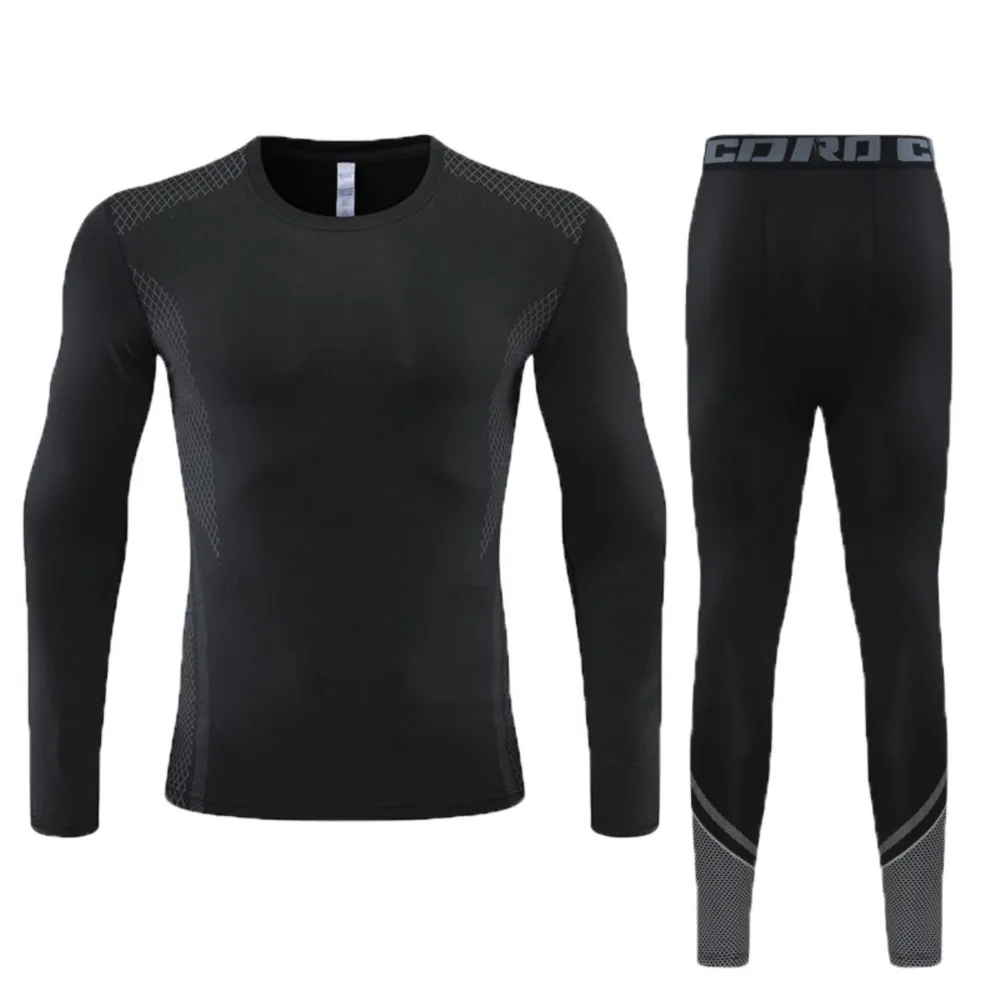 Men Long Sleeve Tracksuits GYM Fitness Tee + Leggings Men's Sport Running Set Yoga Skiing Basketball Football Clothes Suit 102