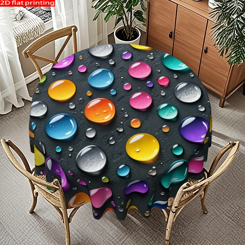 Water Drop Pattern Round Tablecloth - Christmas Theme Colored Water Drops, Holiday Party Decorations