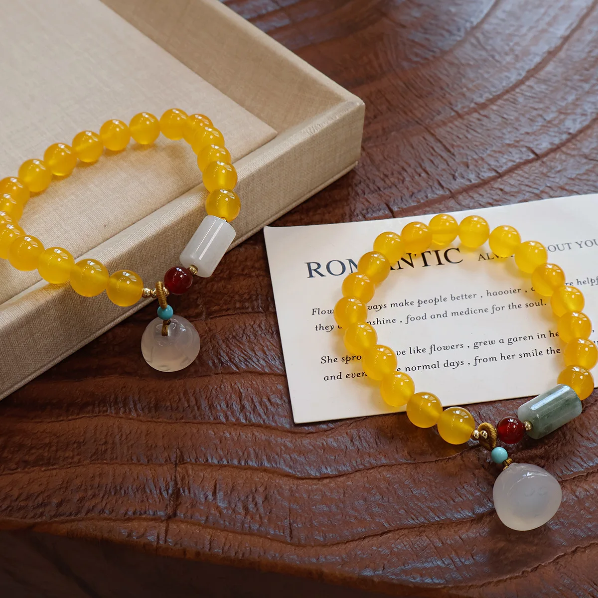 Vintage Natural Yellow Agate Bracelet for Women Chalcedony Hetian Jade Pendant Beaded Bracelet Tianshan Cui Hand Jewelry