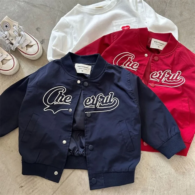 

Unisex Baby Baseball Jacket Long Sleeve Embroidery Cargo Jacket Kids Spring Autumn Casual Wear