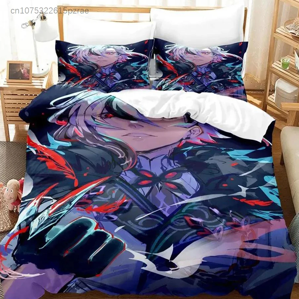 Anime Genshin Impact Arlecchino Bedding Set Duvet Cover Bed Set Quilt Cover Pillowcase Comforter King Queen Size Boys Adult