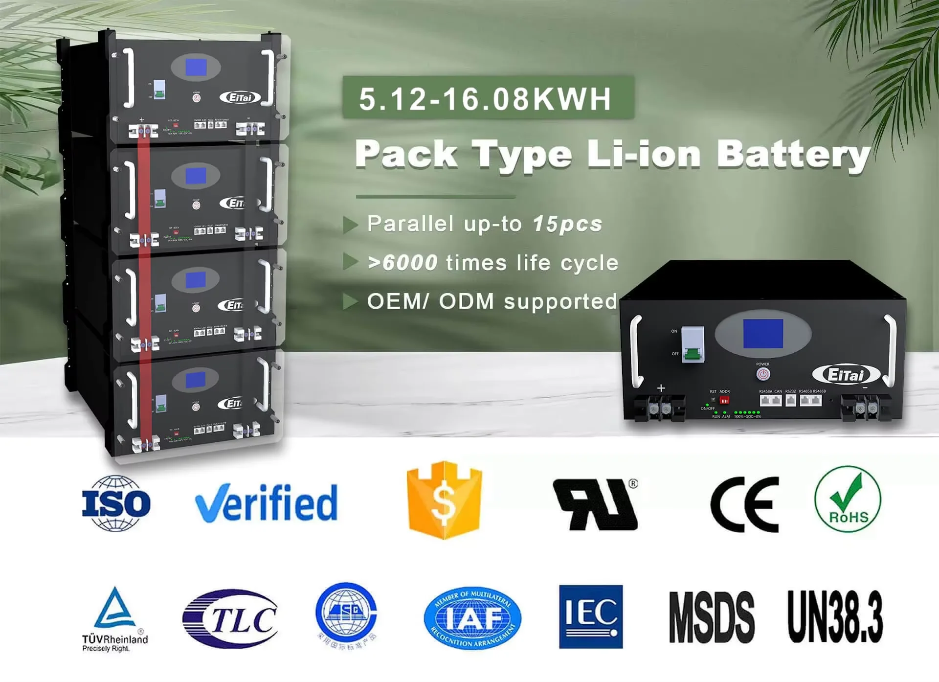 Smart 48V Solar Panel 200Ah Lithium Rechargeable Lifepo4 Battery Racks 15Kw 15S 51V Ukraine De Home Solar Storage With Ce