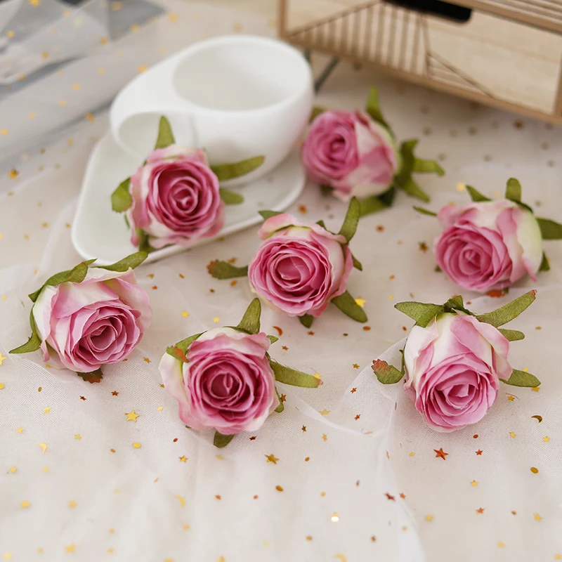 5 uds flores artificiales para álbum de recortes Navidad decoración del hogar boda jardín flores rosas falsas cabeza caja de dulces decoración de fiesta