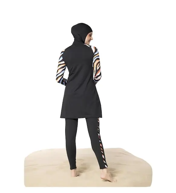 Ruko Maio 22128-1 striped patterned menstrual arm micro lycra fabric full hijab swimsuit