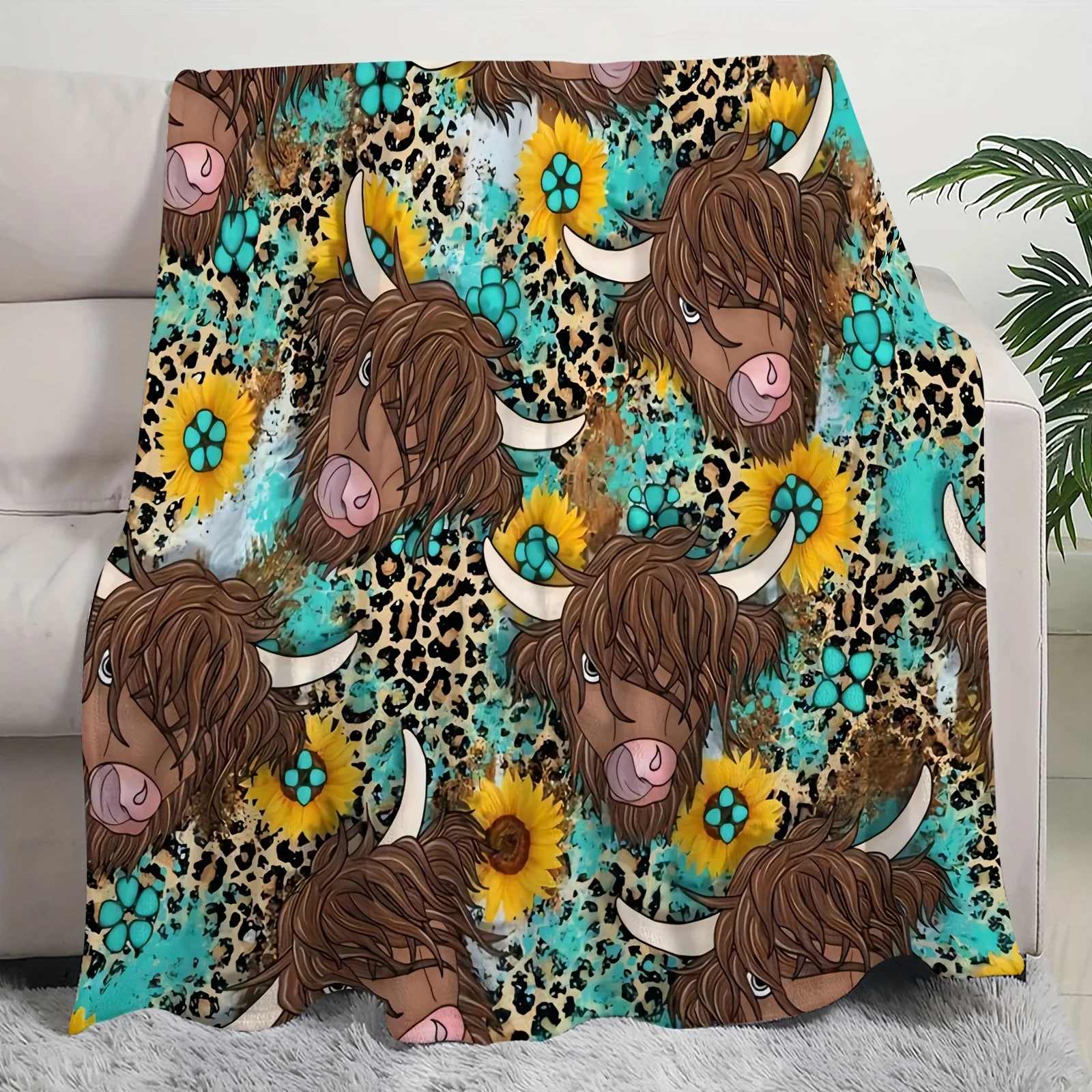 1pc Western Cowboy Cow Retro Style Blanket Cover Blanket Air Conditioning Blanket Gift Blanket For All Season
