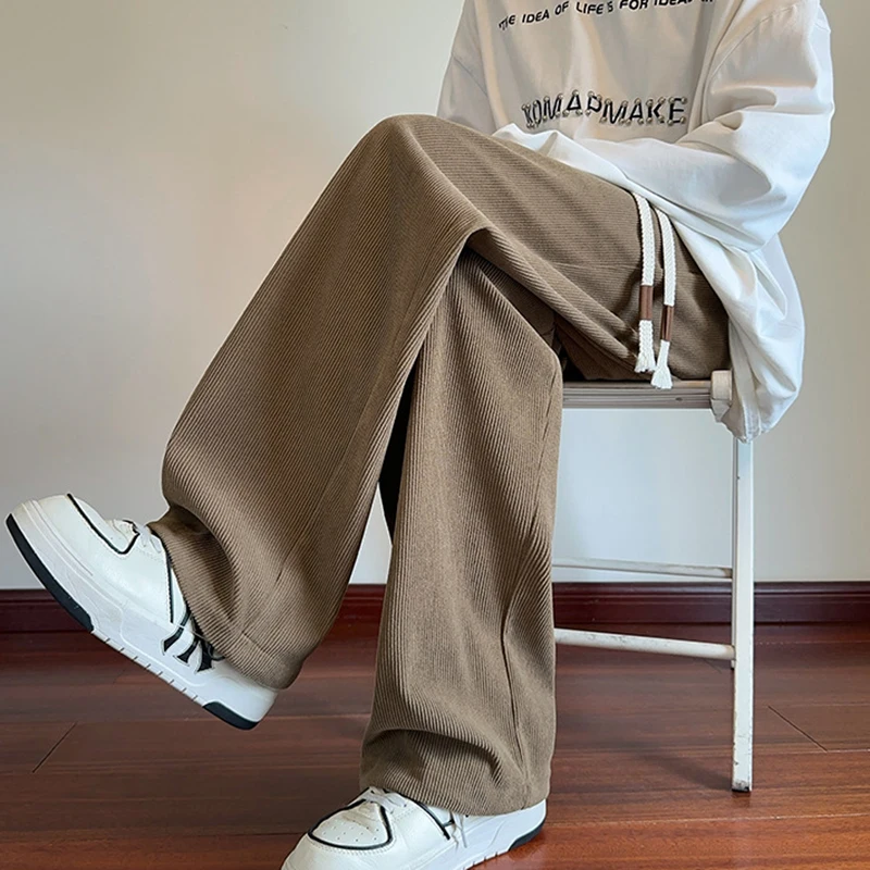 

Harajuku Ретро однотонные вельветовые широкие брюки мужские высокого качества простые универсальные прямые брюки свободные популярные мужские брюки