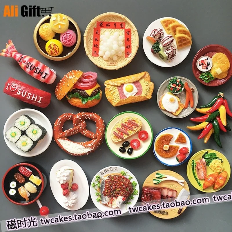 Creative Snack Food Hamburger Dessert Bread Sushi Fridge Magnet 3D Sticker Travel Souvenir Kitchen Home Decoration Decor