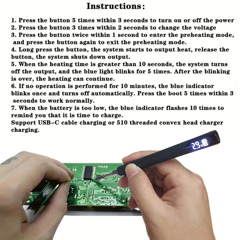 1pc 320mAh 510 Mini Soldering Iron Pen Kit, 5-speed Voltage, USB Charging, Suitable For DIY Projects And Electronic Repairs