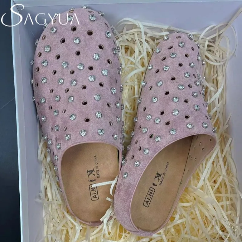 

Crystal Flats Slippers Casual Women Sandals Platform Shoes Mules Shallow Summer 2025 Trend Sport Comfort Plus Size Zapatos Mujer