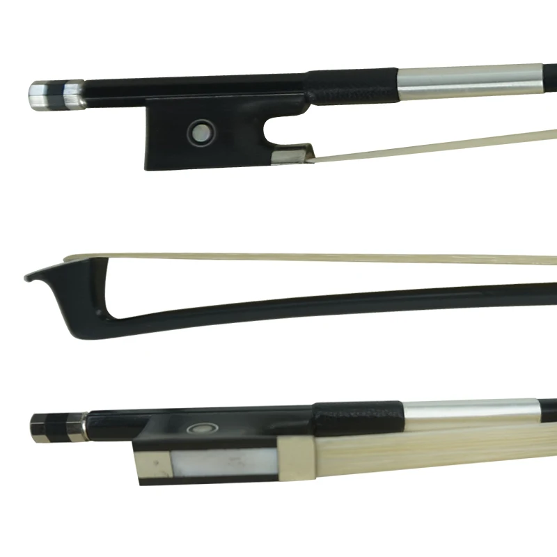 

Round Stick Black Carbon Fiber Violin Bow With Ebony Frog White Pearl Inlaid Sliver Plate Wire Grip 4/4 3/4 Size