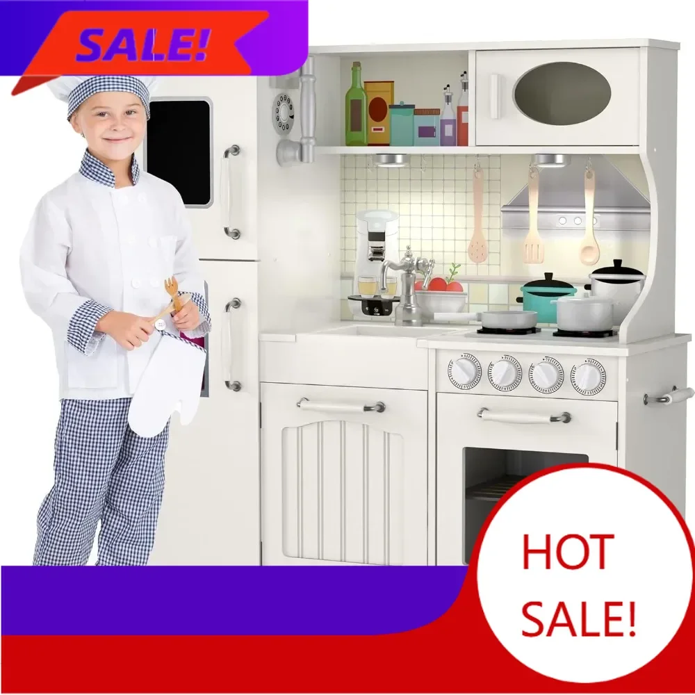 

Хит продаж! Настраиваемая деревянная игровая кухня для малышей и детей: игровой кухонный набор с раковиной, духовкой, плитой, микроволновкой, подсветкой 9 A